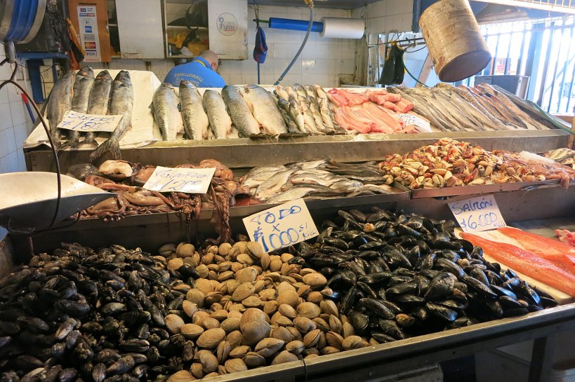 Chilean Seafood stand in Mercado Central Santiago by Authentic Food Quest