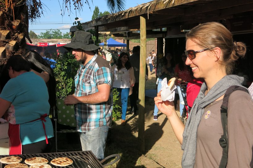 Local Festival Chile Talca Claire eating churrascas Authentic Food Quest