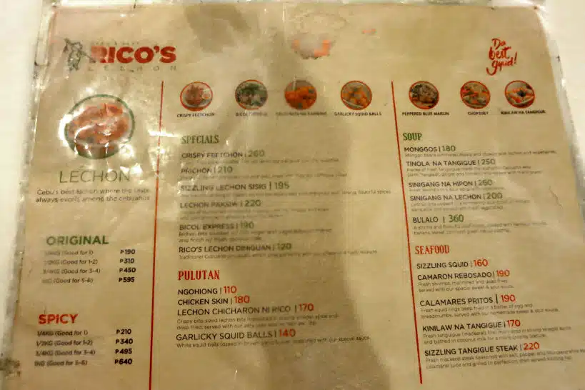 Menu Rico’s Lechon Cebu by Authentic Food Quest