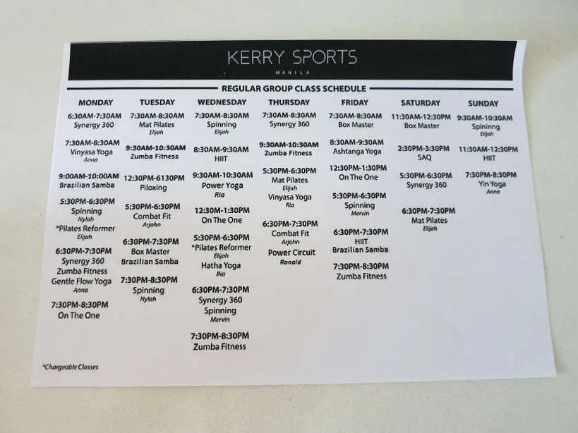 Schedule Kerry Sports Class at Shangri La Kerry Sports Manila by Authentic Food Quest
