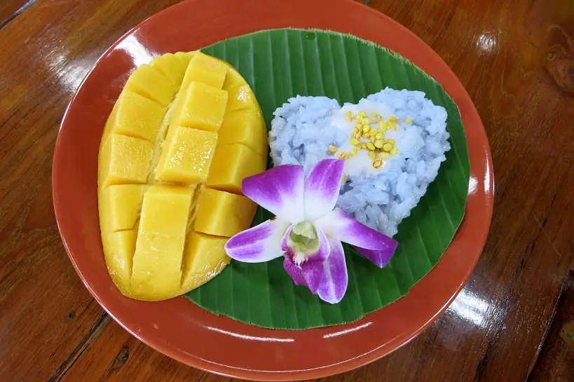 Mango Sticky Rice Popular Thai Desserts made during our Thai cooking class in Chiang Mai Authentic Food Quest