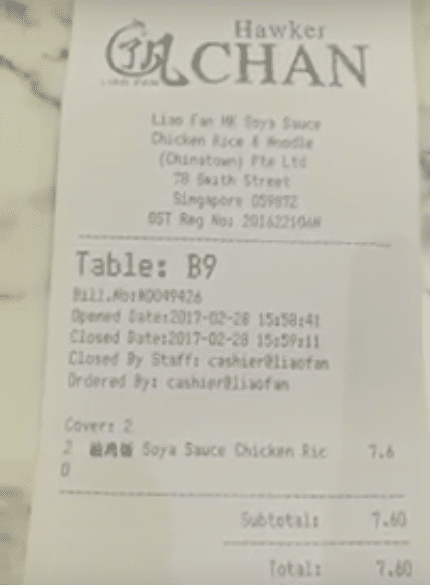 Hawker Chan Receipt Singapore Michelin Star Authentic Food Quest