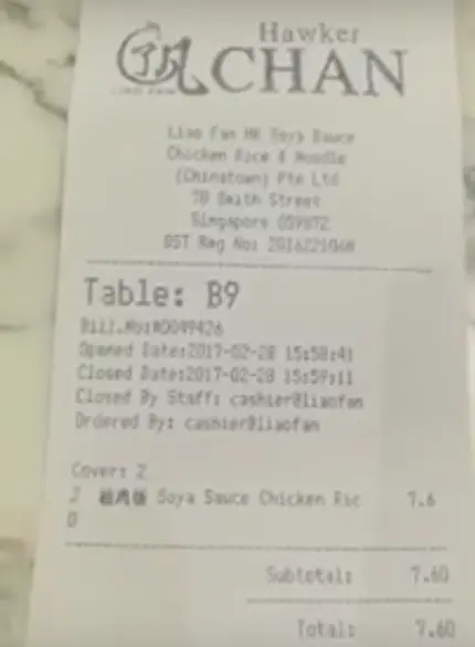 Hawker Chan Receipt Singapore Michelin Star by Authentic Food Quest