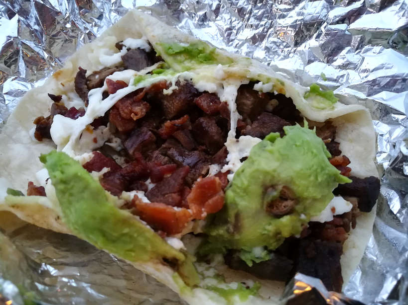 Gowalla Taco with avocado and steak the best breakfast tacos Downtown Austin Authentic Food Quest