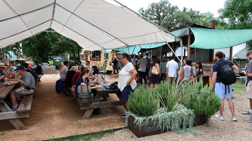 Outdoor seating at Micklethwait Craft Meats for Austin BBQ Guide and best barbecue in Austin by Authentic Food Quest
