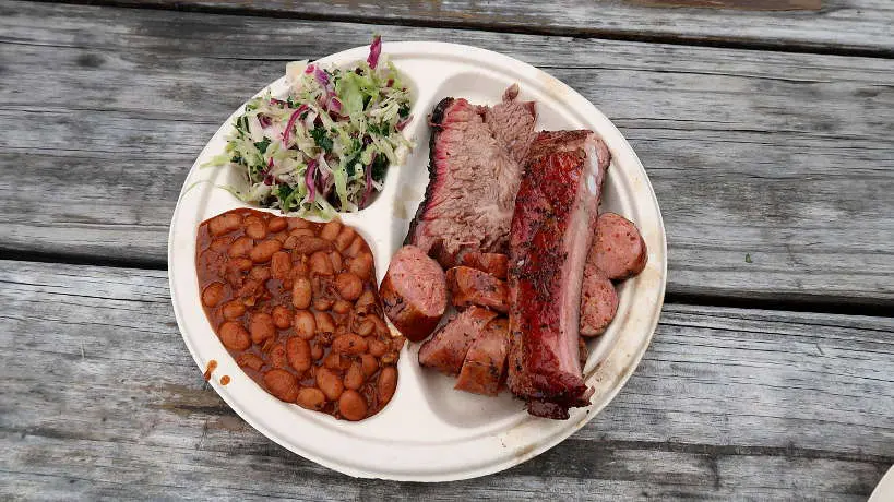 Three Meats Plate at Micklethwait Craft Meat the best food truck bbq for Austin BBQ Guide and the best barbecue in Austin by Authentic Food Quest
