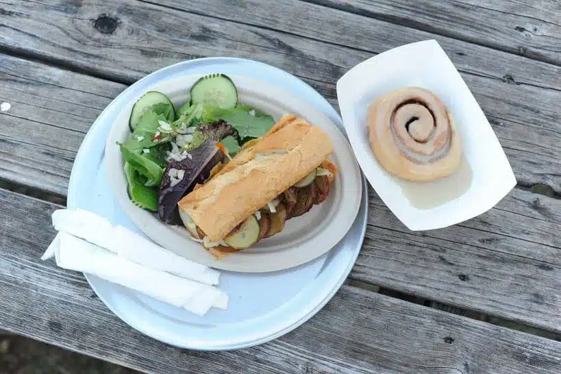 Seitan Sandwich Cinnamon Roll Austin Food Truck Park by Authentic Food Quest