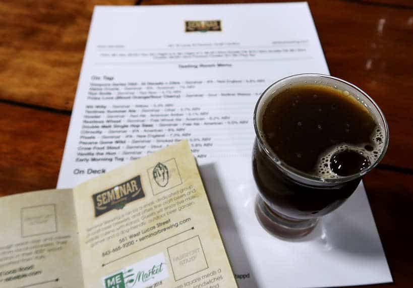 Pecans Gone Wild beer at Seminar Brewery for Best Things to Do in Florence SC Pecan Trail by Authentic Food Quest. A stop at Seminar is a fun stop on what to do in Florence SC