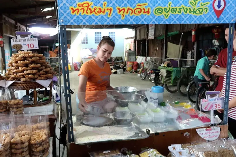 Thai Coconut Candy Crepes - Kanom Gay Sorn Lum Jiak eaten on Ayutthaya Day Tour by Authentic Food Quest. Visit Ayutthaya temples and then stop by the market for incredible regional desserts. So many things to do in Ayutthaya