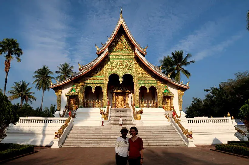 Claire and Rosemary In Front of the Royal Palace in Luang Prabang by Authentic Food Quest