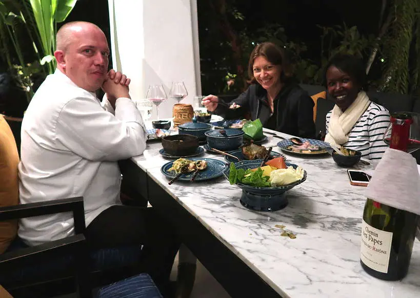 Claire and Rosemary with Sebastien Rubis at Rosewood Best Restaurant In Luang Prabang by Authentic Food Quest