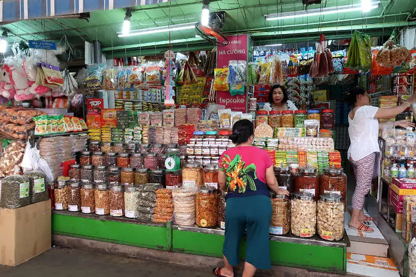Market Vendor Outside Cho Con Market Danang by Authentic Food Quest