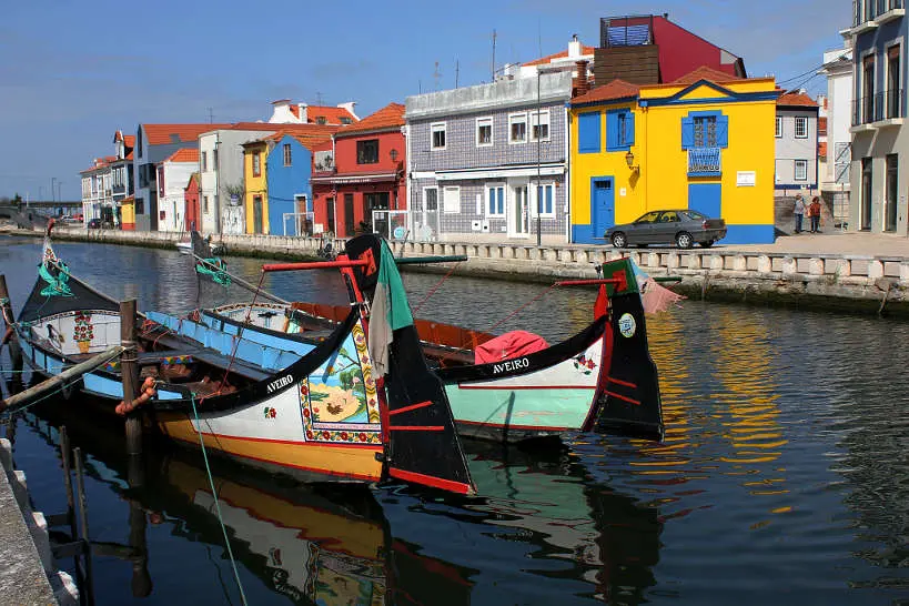 Moliceiros colorful boats on the canal of Aveiro