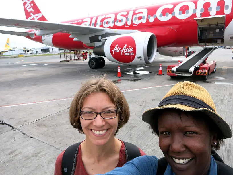Claire and Rosemary traveling to Thailand on Air Asia