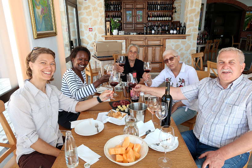 Claire and Rosemary tasting Wines in Melnik Bulgaria by Authentic Food Quest