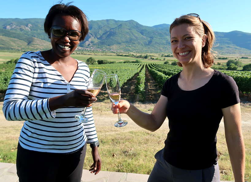 Rosemary and Claire at Villa Yustina Tasting Bulgarian Wine by Authentic Food Quest