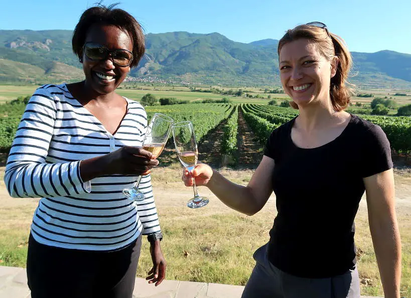 Rosemary and Claire at Villa Yustina Tasting Bulgarian Wine by Authentic Food Quest