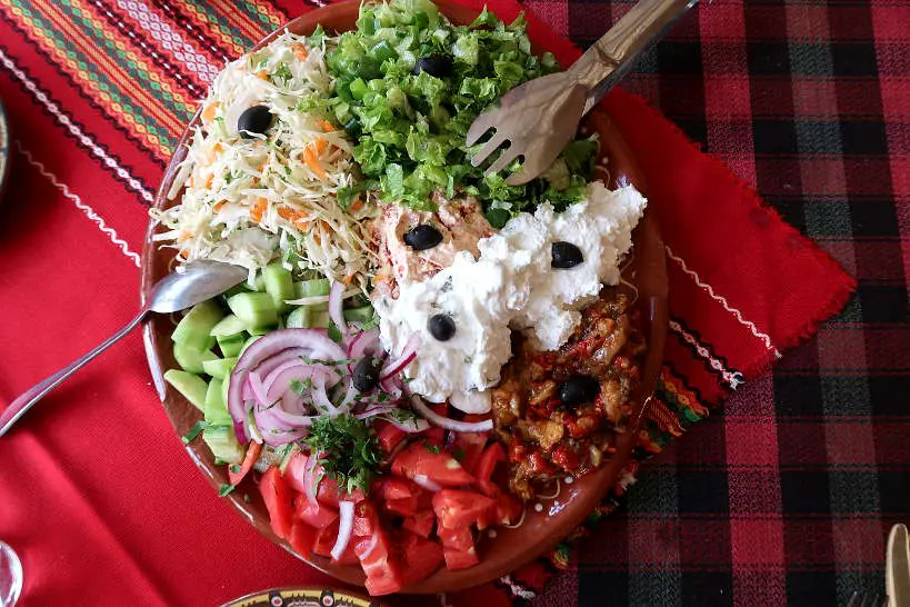 Traditional Bulgarian salad platter from Mehana Aleksova Kashta Melnik Bulgaria by AuthenticFoodQuest