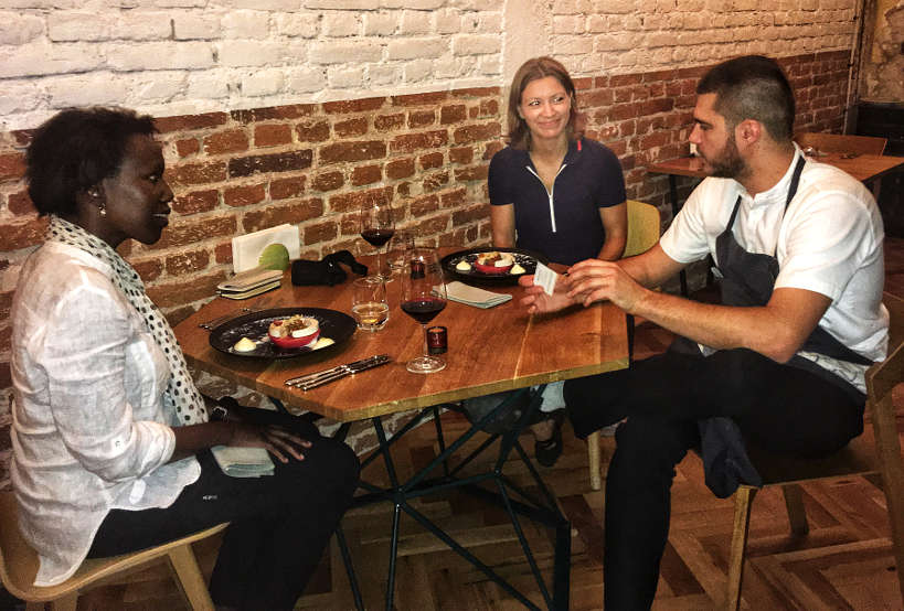 Rosemary and Claire with chef Pevov at Cosmos one of the best Restaurants in Sofia by Authentic Food Quest