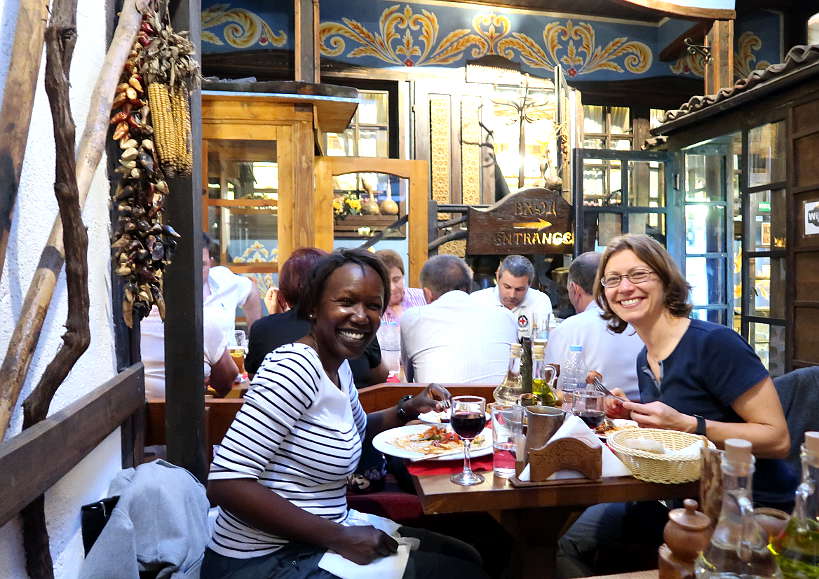 Rosemary and Claire at Hadjidraganov's House restaurant in Sofia