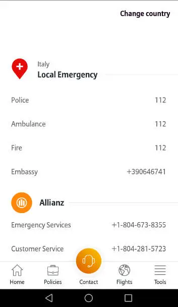 Screenshot Emergency Numbers Travel Smart App by Authentic Food Quest