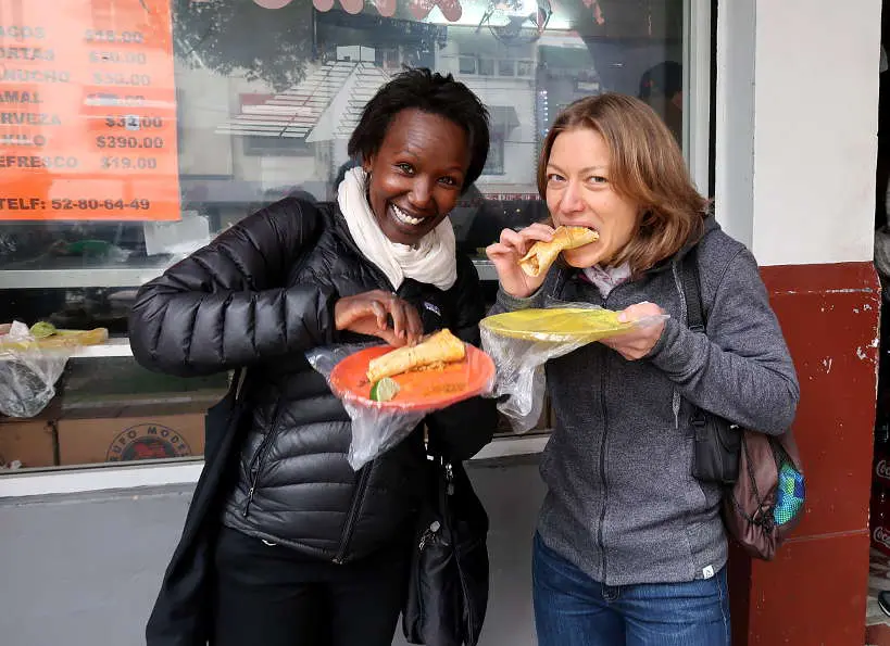 Rosemary and Claire eating with Mexican Food Tours in Polanco by AuthenticFoodQuest