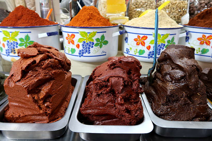 Mole display at Mercado de Jamaica in Mexico City by Authentic Food Quest