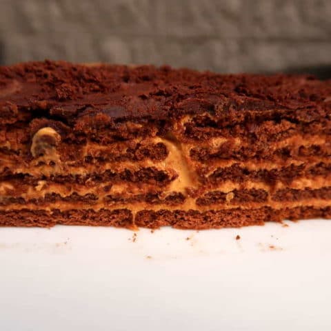 Layers of Chocotorta Argnetina cake by Authentic Food Quest