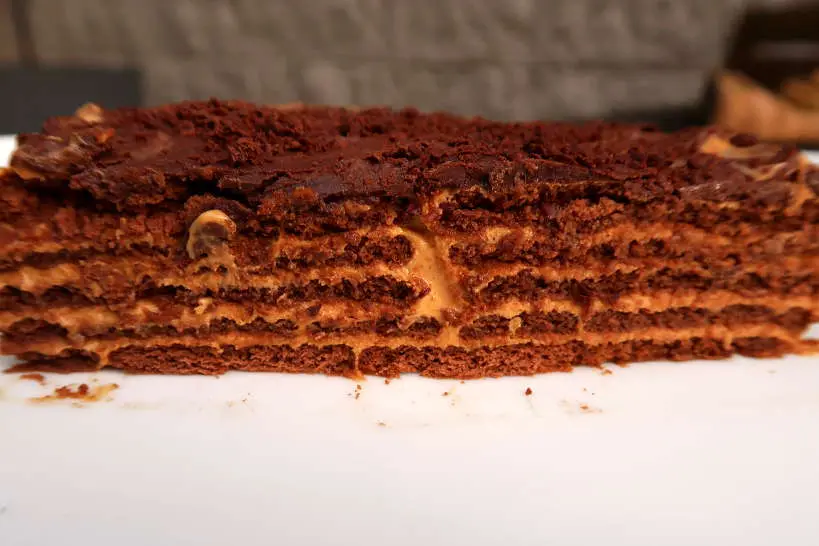 Layers of Chocotorta Argnetina cake by Authentic Food Quest