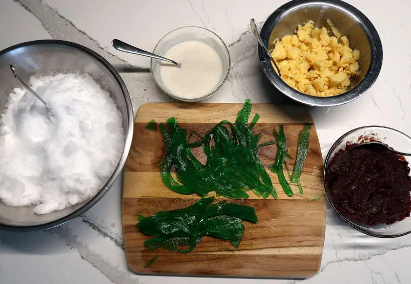 Ingredients to assemble che ba mau by Authentic Food Quest