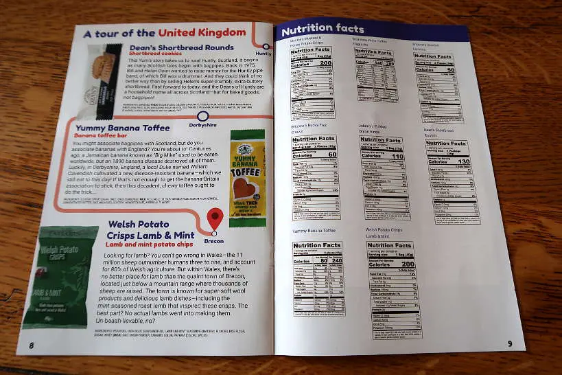 Nutrition facts on Yum Box by Authentic Food Quest for Universal Yums Review