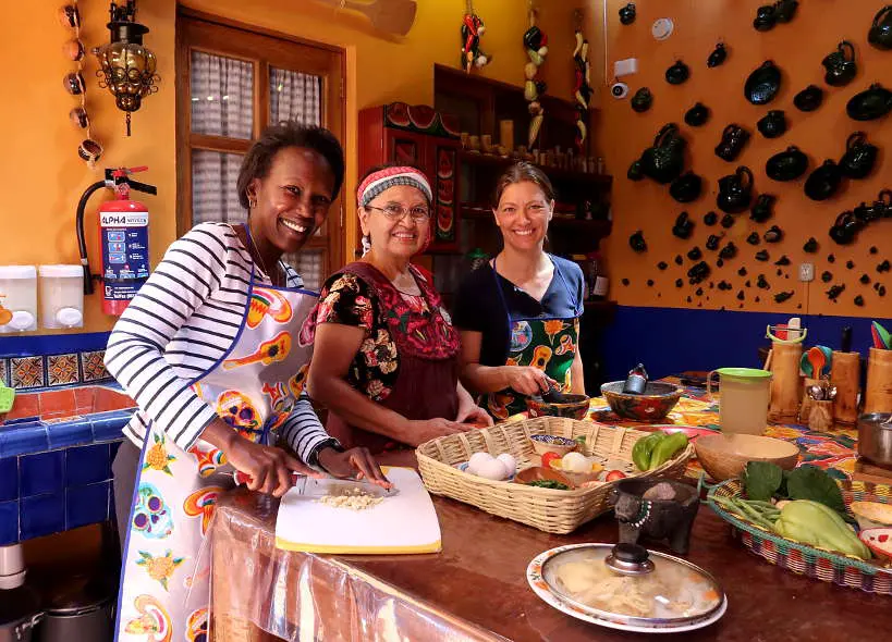Rosemary and Claire at La Cocina Oaxaquena cooking class in Oaxaca by Authentic Food Quest