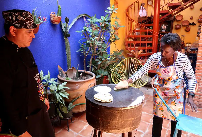 Rosemary making tortillas at La Cocina Oaxaquena by Authentic Food Quest