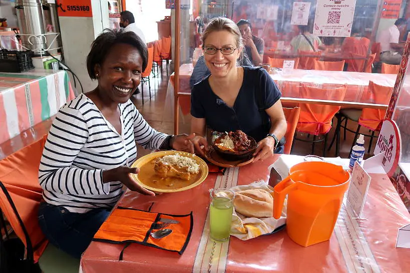 Rosemary and Claire at Fonda Rosita at La Merced in Oaxaca by Authentic Food Quest