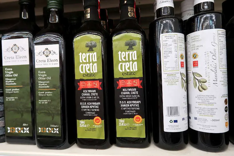 Cretan olive oil at Supermarket in Crete by Authentic Food Quest