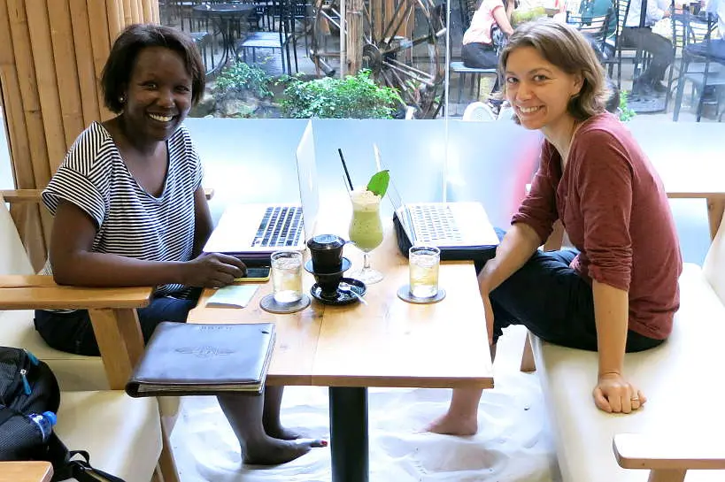 Rosemary and Claire at a Saigon coffee shop in Vietnam by Authentic Food Quest