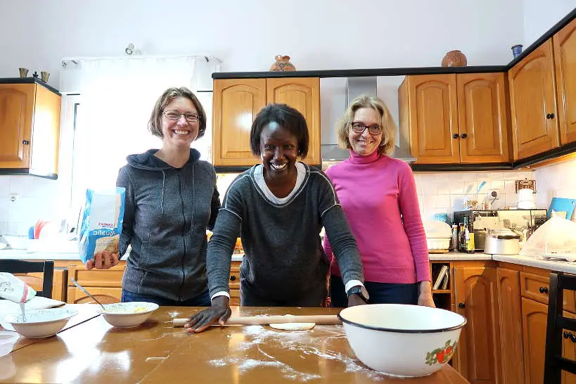 Claire and Rosemary learning how to make phyllo dough from scratch by Authentic Food Quest