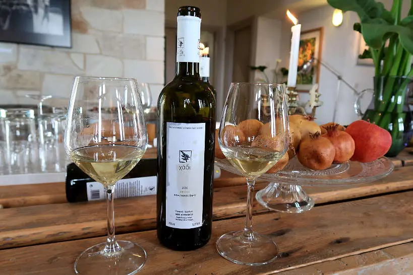 Vilana white wine at Loupakis winery tasting room by Authentic Food Quest