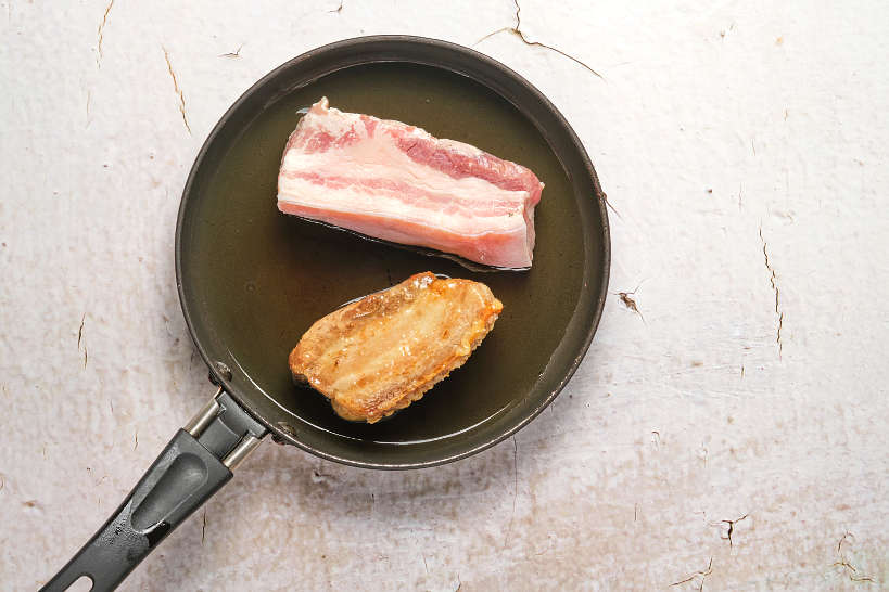 Cooking Pork Belly until Crispy for Pinakbet Ilocano by Authentic Food Quest