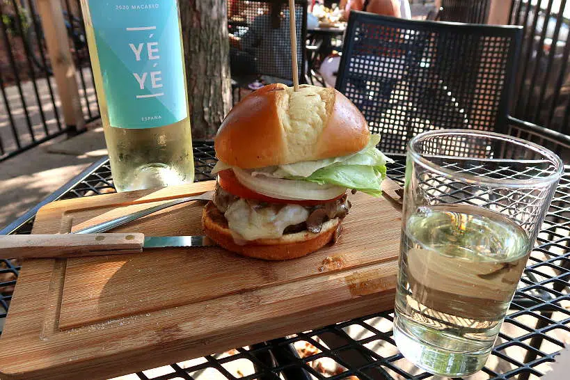Winc Organic White Wine with Burger by Authentic Food Quest