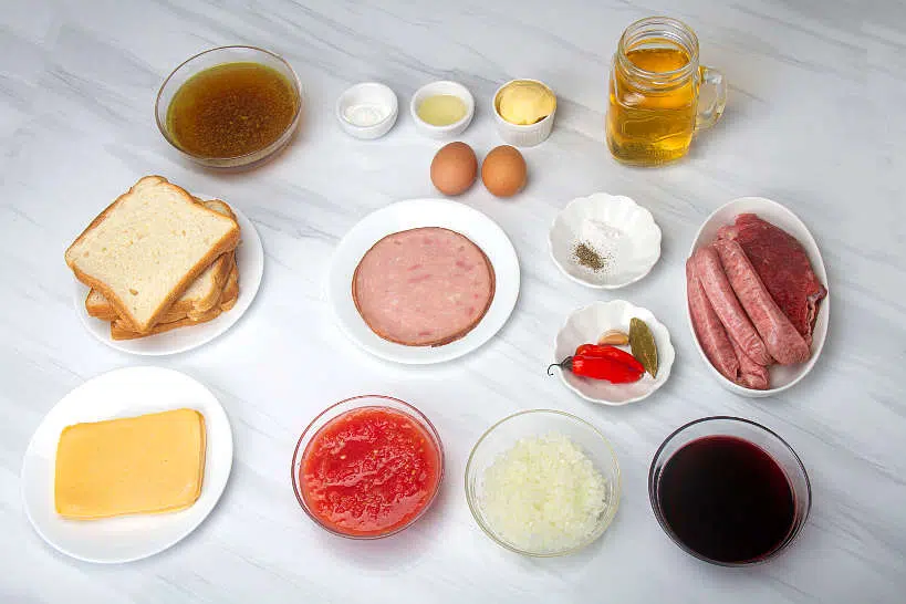 Ingredients for Francesinha Recipe Portuguese Sandwich by Authentic Food Quest