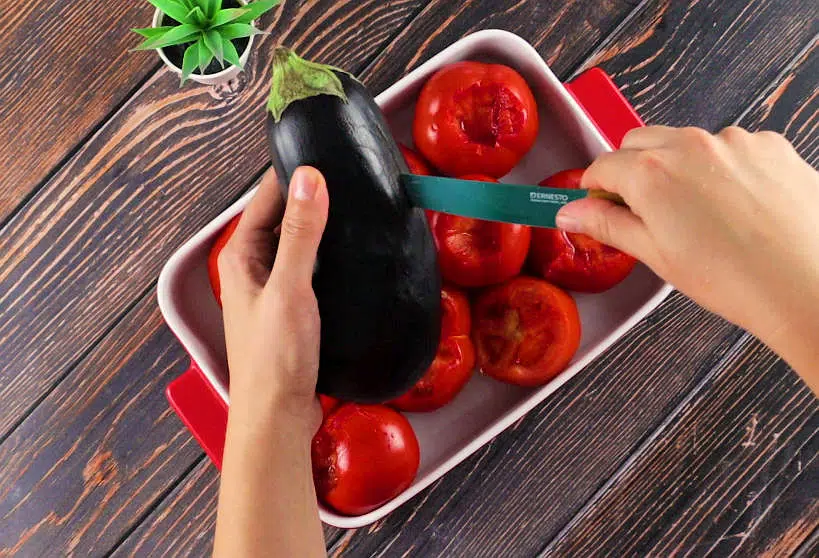Baking The Eggplant and tomatoes by Authentic Food Quest