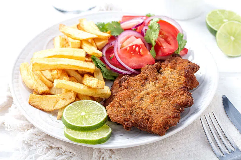 Argentina Milanesa with Fries and Tomato e Salad by Authentic Food Quest