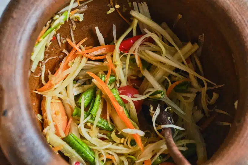 Mixed Ingredients Lao Style Papaya Salad by Authentic Food Quest