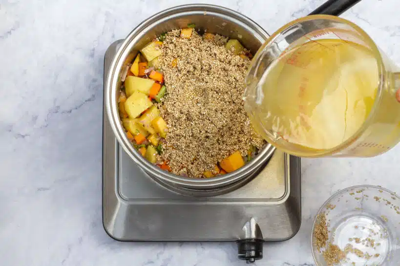 Pour Chicken Broth Peruvian Soup by Authentic Food Quest