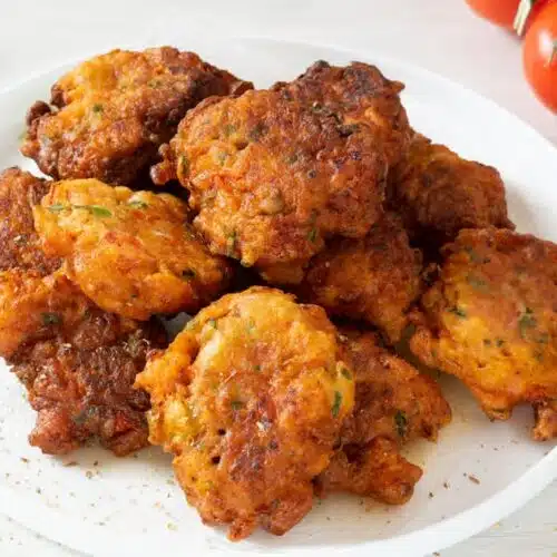 Plate of Tomato Fritters end of recipe by Authentic Food Quest